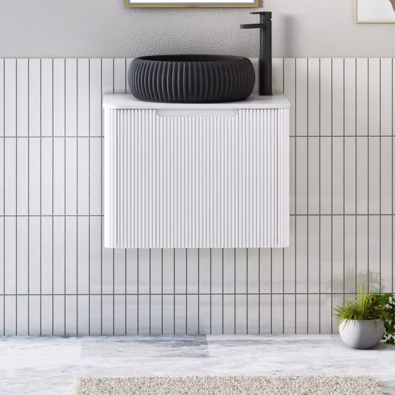 Royal Bathrooms Avenza Wall Hung Vanity Unit with 1 Drawer and Milan Black Basin, Matt White