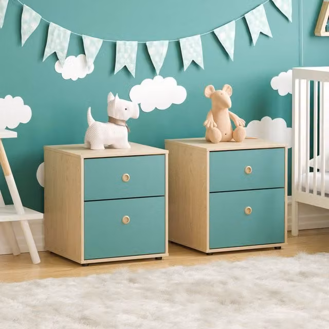 Vida Designs Neptune 2 Drawer Bedside Tables in Blue and Oak