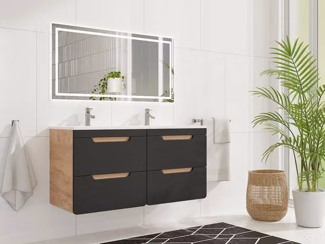 Vente-unique Aruba Wall-Hung Bathroom Vanity Unit in Natural Oak and Anthracite Grey