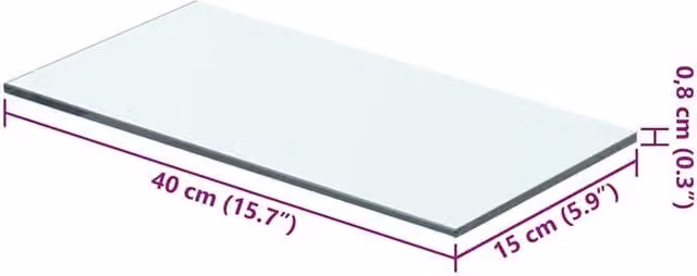 Berkfield Home Transparent Glass Shelf Panel, W: 40 cm, D: 15 cm