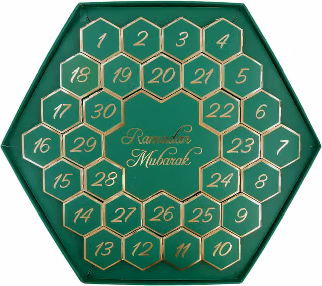 Peacock Supplies Green and Gold Geometric Ramadan Honeycomb Countdown Calendar for Children
