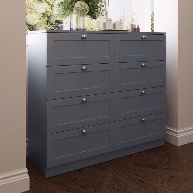 FWStyle 8 Drawer Shaker Style Chest in Matt Dark Grey with Metal Handles
