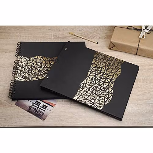 Exacompta ARAMY Spiral Photo Album, 60 Pages, Black and Gold, 32 x 32 cm – 2