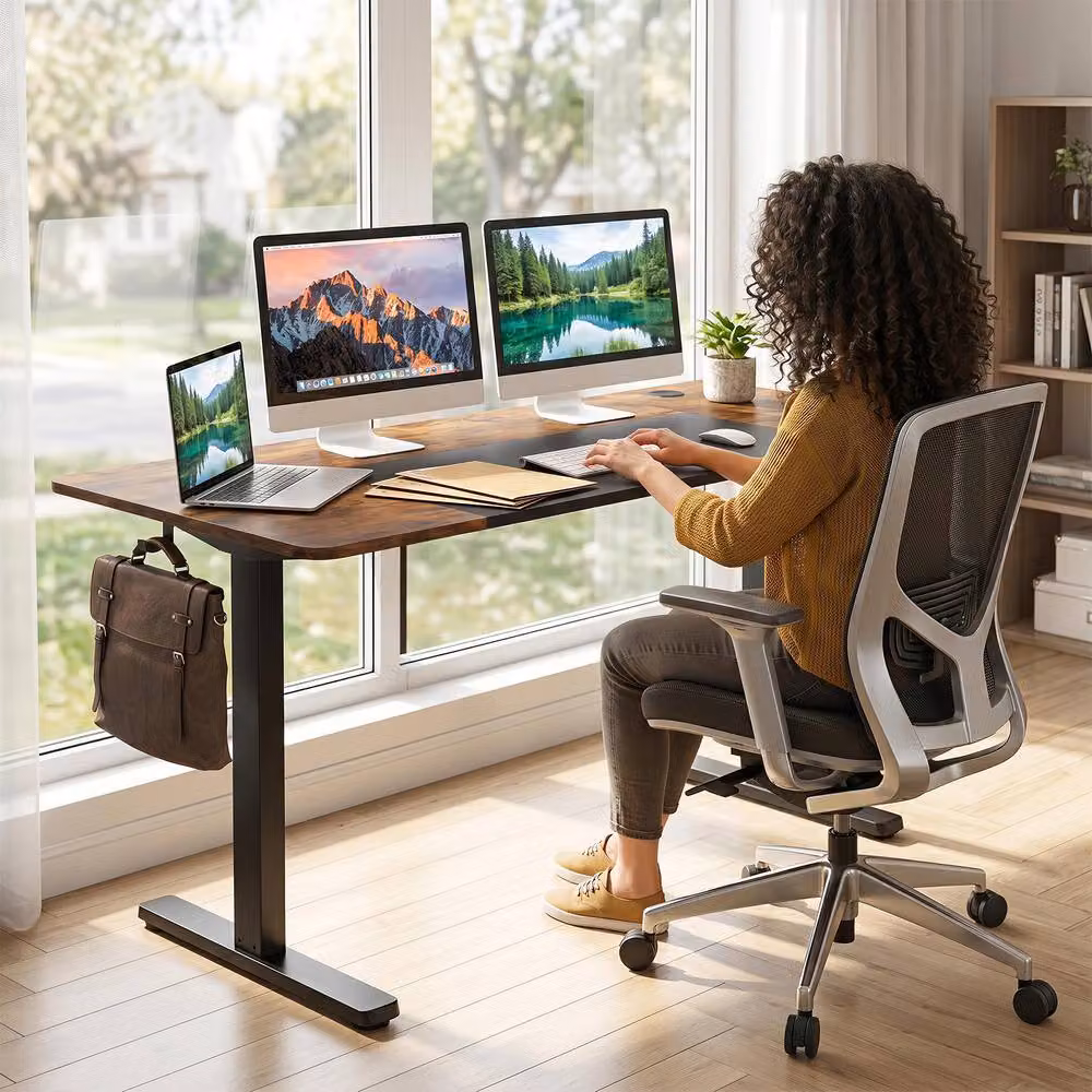 Gymax Height Adjustable Electric Standing Desk in Brown – 4