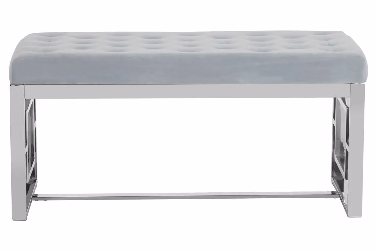 Orsina Powder Blue Velvet and Silver Metal Bench