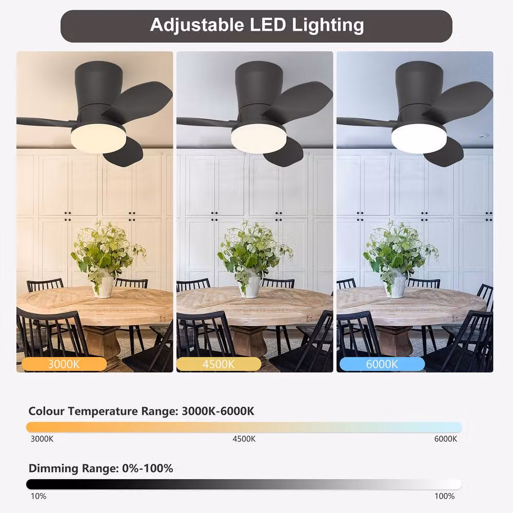 NIVOR LED Ceiling Fan with Light, Black, 6-Speed Reversible with Remote Control and Timer – 4