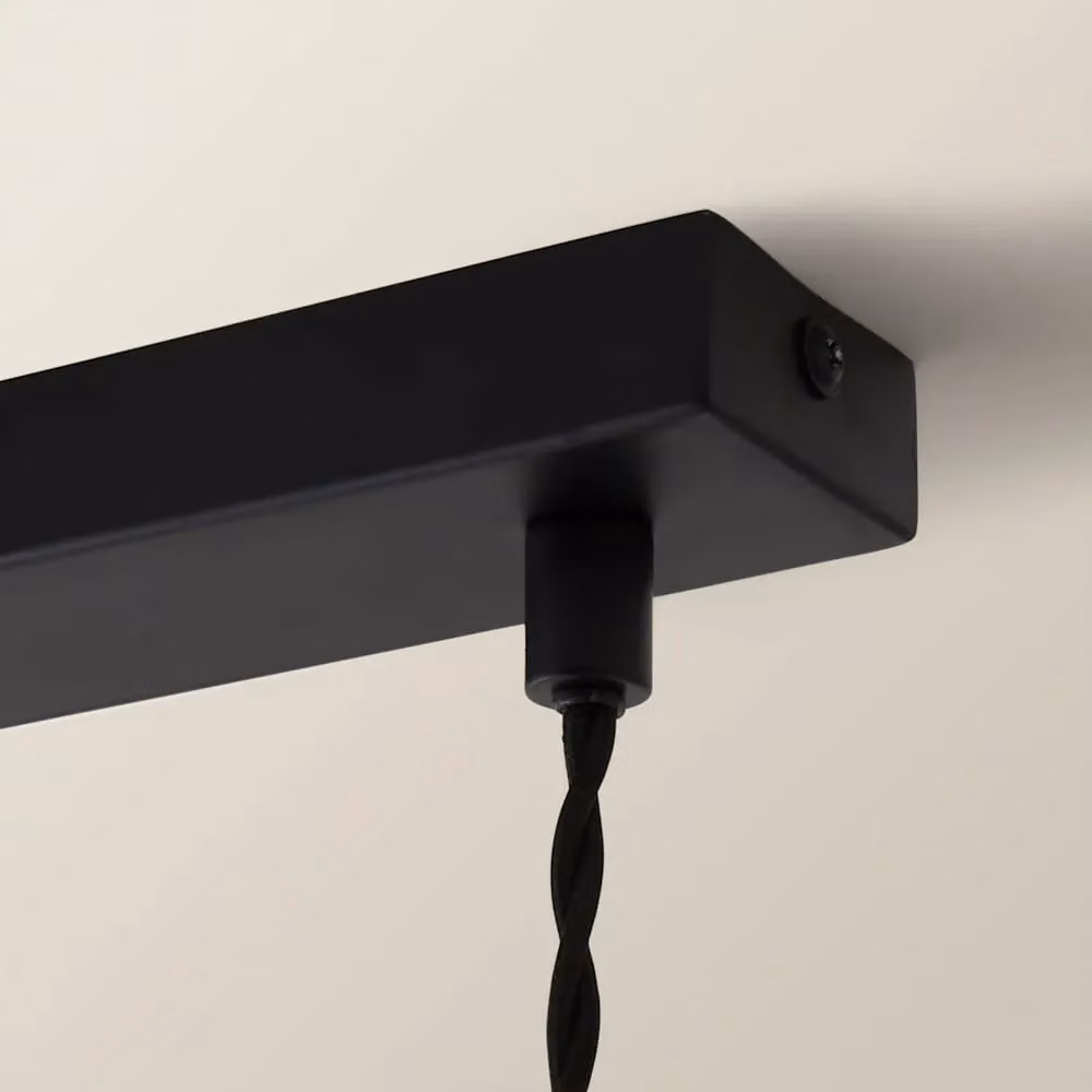ValueLights Mabel 3-Drop Bar Ceiling Light with Natural Linen Scallop Shades in Black – 3