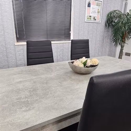KOSY KOALA Modern 6 Seater Dining Table and 4 Black Faux Leather Chairs Set, Light Grey Rectangular Table, W/D/H: 117 x 77 x 75 cm – 5