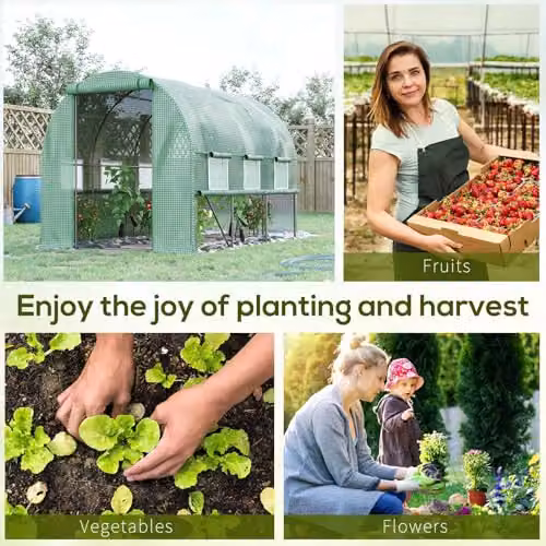 Outsunny Green Polytunnel Greenhouse with Roll-up Sidewalls and Door, W: 3 m, D: 2 m, H: 2 m – 3