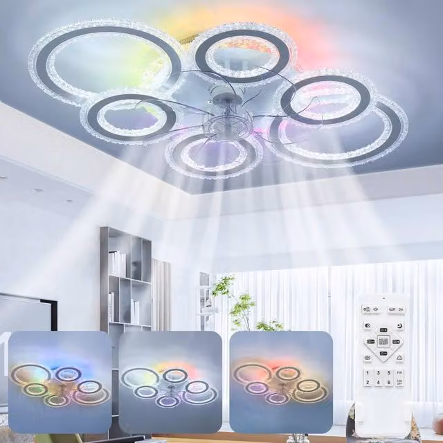 FLAVORA Smart RGB LED Ceiling Fan in Silver with Dimmable Multicolour Lights and Remote Control