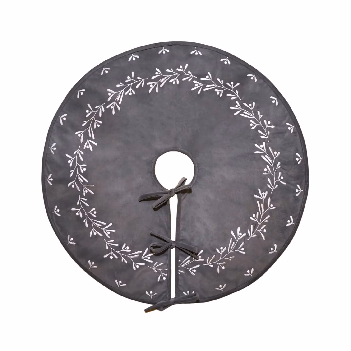 Ivyline Slate Velvet Mistletoe Christmas Tree Skirt in Grey, Diameter: 80 cm – 2
