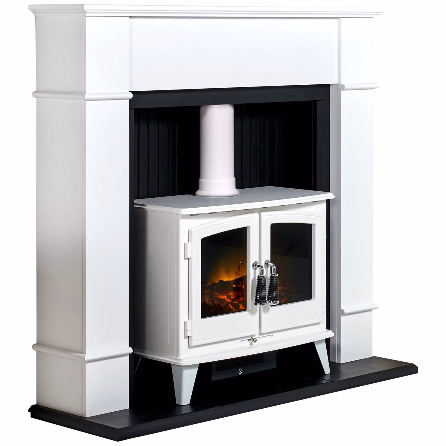 Adam Fires & Fireplaces Adam Oxford Stove Fireplace in Pure White with Woodhouse White Electric Stove, 48 Inch – 6