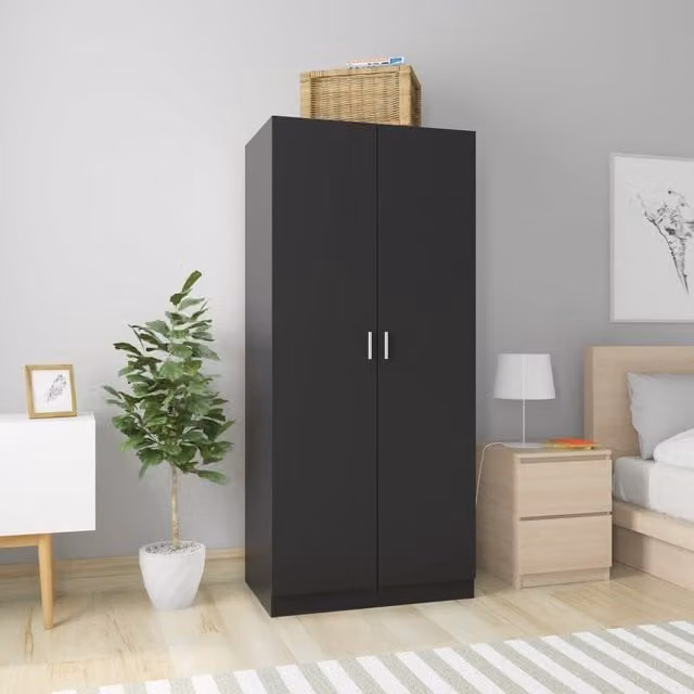 Berkfield Home Modern Black Wardrobe with Hinged Doors, W/D/H: 80 x 52 x 180 cm