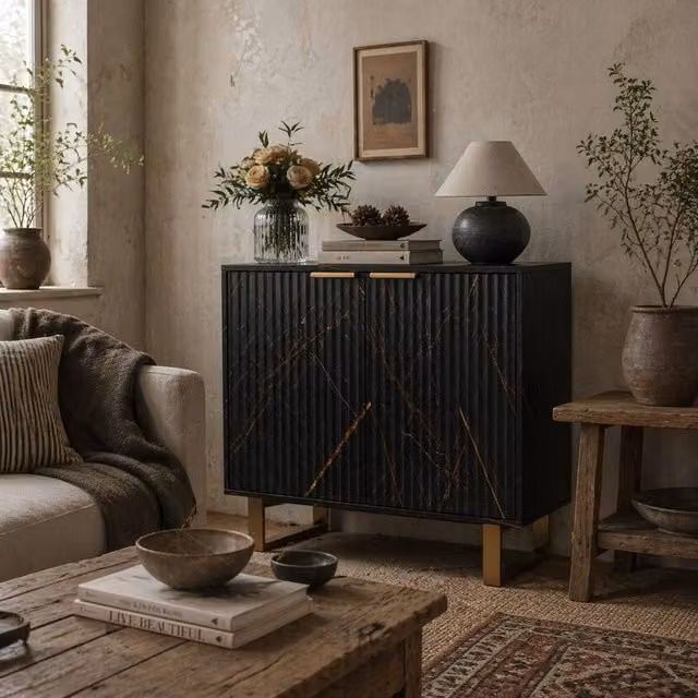 Wyld Haus Nomi Ribbed Sideboard in Black and Gold, W76.5 x D39 x H77 cm – 1