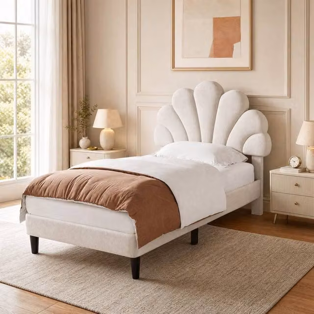 STILVORA Single Upholstered Velvet Bed Frame in Beige, W/D/H: 90 x 190 cm