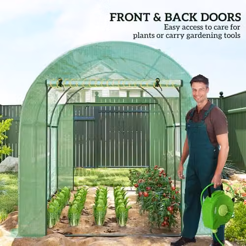 Outsunny Green Polytunnel Greenhouse with Window and Steel Frame, W/D/H: 3 x 2 x 2 m – 3