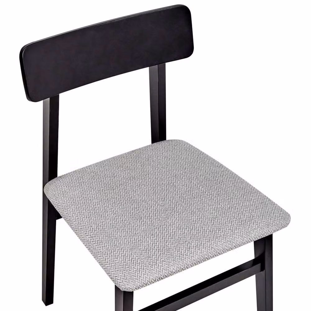 Wyld and Coco Set of 2 Retro Dining Chairs with Black Rubberwood Frame and Light Grey Fabric Seats – 4