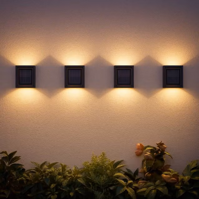 Garden Greatness 4 Pack Solar Up and Down Wall Lights in Black with Warm White LED and Dusk Sensor – 1