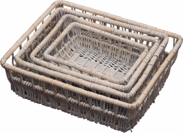 Set of 4 Red Hamper Open Weave Rattan Storage Baskets in White and Grey