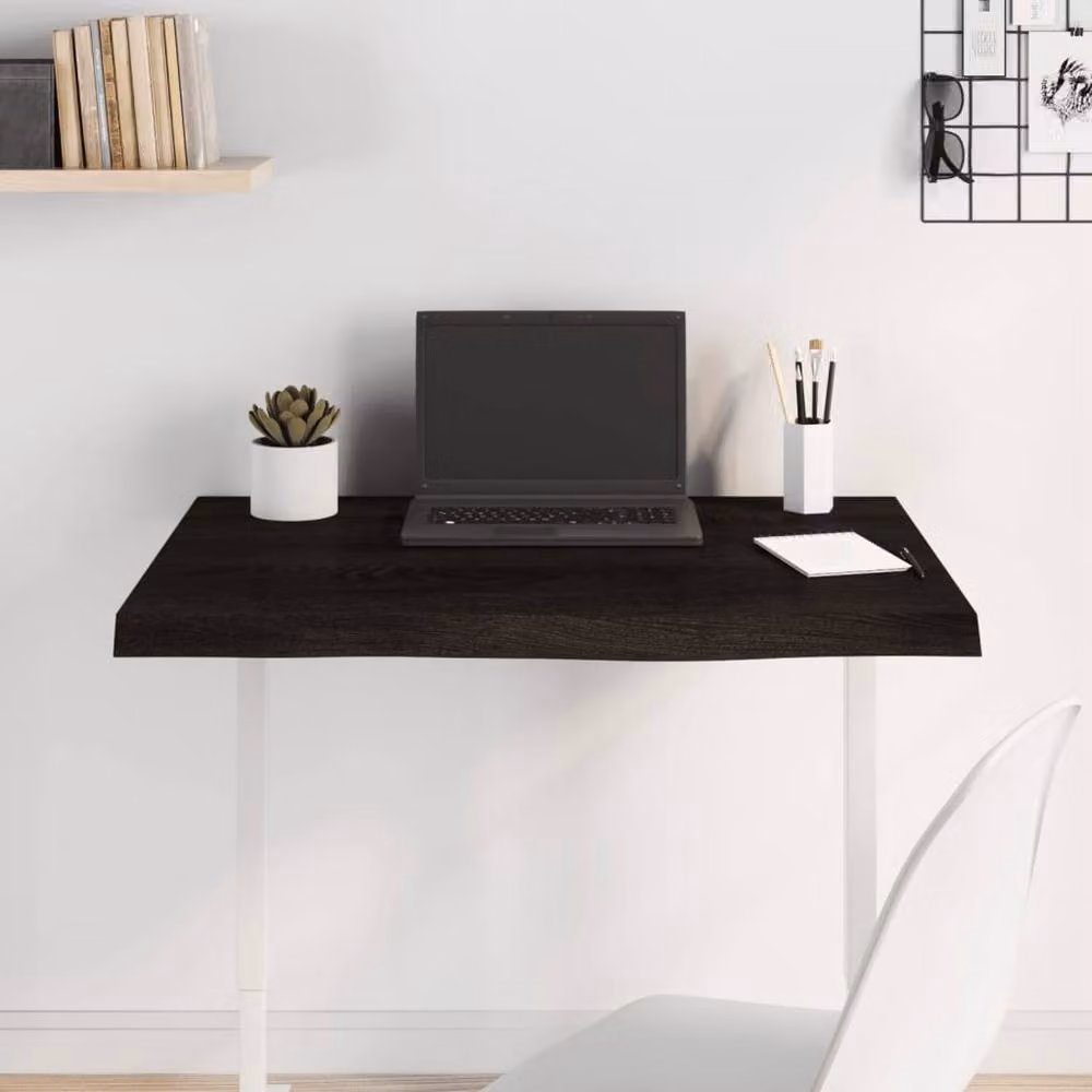Berkfield Home Table Top Dark Grey Treated Solid Wood Oak W: 80 cm, D: 60 cm – 2