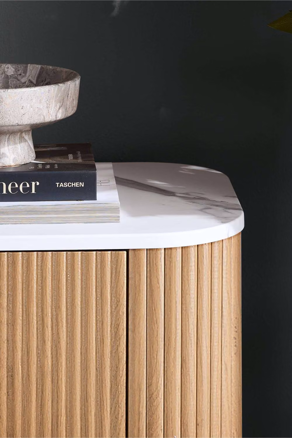 Birlea Kagu 2 Door Sideboard with Fluted Ribbed Oak and Marble Effect in Light Oak – 3