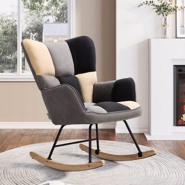 Komore Modern Multicolour Upholstered Armchair with Cotton Linen Fabric and Metal Frame