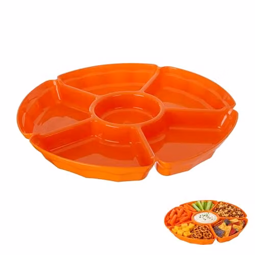 Orsina Six Section Snack and Dip Dish in Orange Plastic