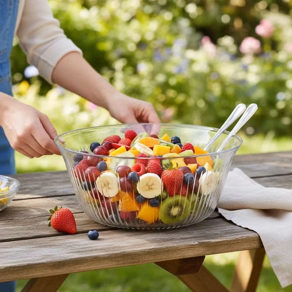 EONLION Textured Glass Mixing Bowl for Fruit, Vegetable, Salad or Dessert, Clear, Round – 2