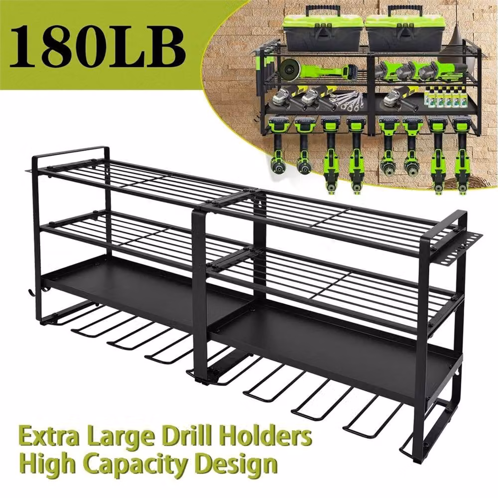 Nordara Heavy Duty Wall Mounted Power Tool Organizer Storage Rack in Black, W: 90 cm, H: 180 cm – 2