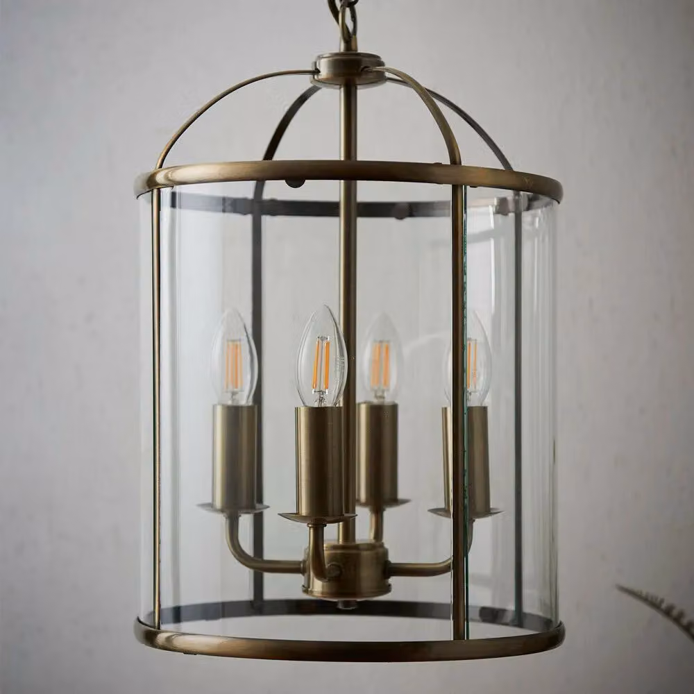 Loops 4 Light Hanging Ceiling Pendant Lantern Shade Lamp in Brass and Clear Glass – 2