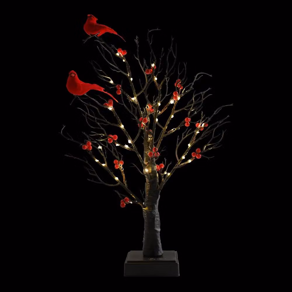 Smartbies Red Birch Twig Christmas Tree with 60 Warm LED Lights and Birds, USB or Battery Operated – 4