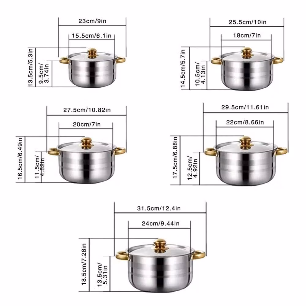 VOGREX 5-Piece Stainless Steel and Aluminium Non-Stick Cookware Set with Lids in Silver and Multicolour