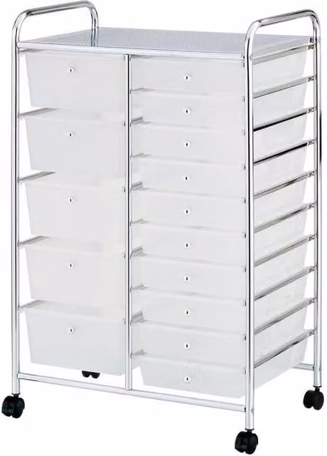 FLAVORA White 15 Drawer Mobile Beauty Storage Trolley