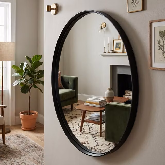 DEENZ Large Round Black Wall Mirror with Aluminium Deep Frame, Diameter: 80 cm