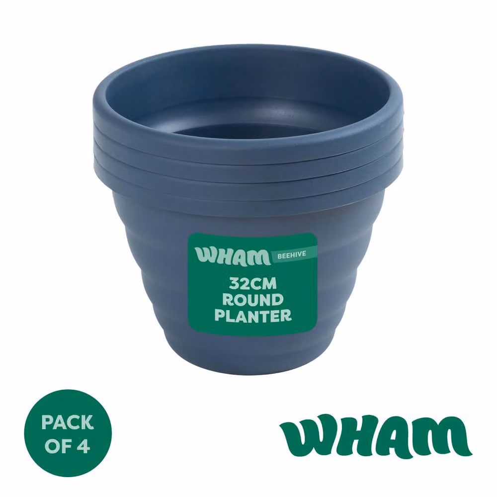 Wham Beehive Round Plastic Garden Planters, Blue, Pack of 4, Diameter: 32 cm – 2