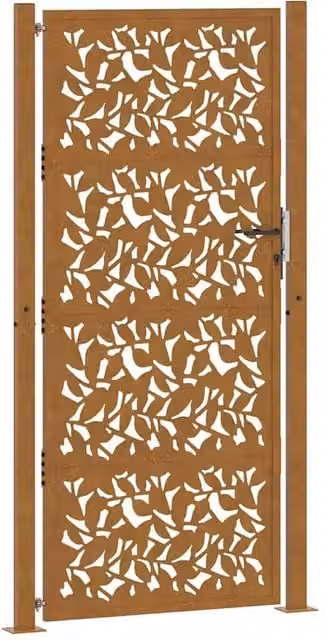 Berkfield Brown Weathering Steel Garden Gate with Leaf Design, W: 105 cm, H: 205 cm – 1