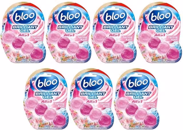 Bloo Brilliant Gel All in 1 Toilet Rim Blocks Spring Rain Scent, Multicolour, 7 Pack