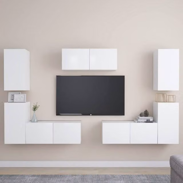 Berkfield Home 7 Piece Modern White Engineered Wood TV Cabinet Set