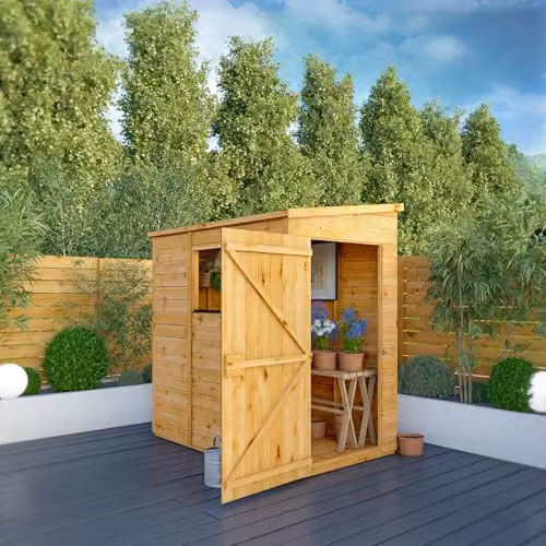 Waltons Premium Shiplap Pent Garden Storage Shed in Brown, W/D/H: 180 x 120 x 204.9 cm