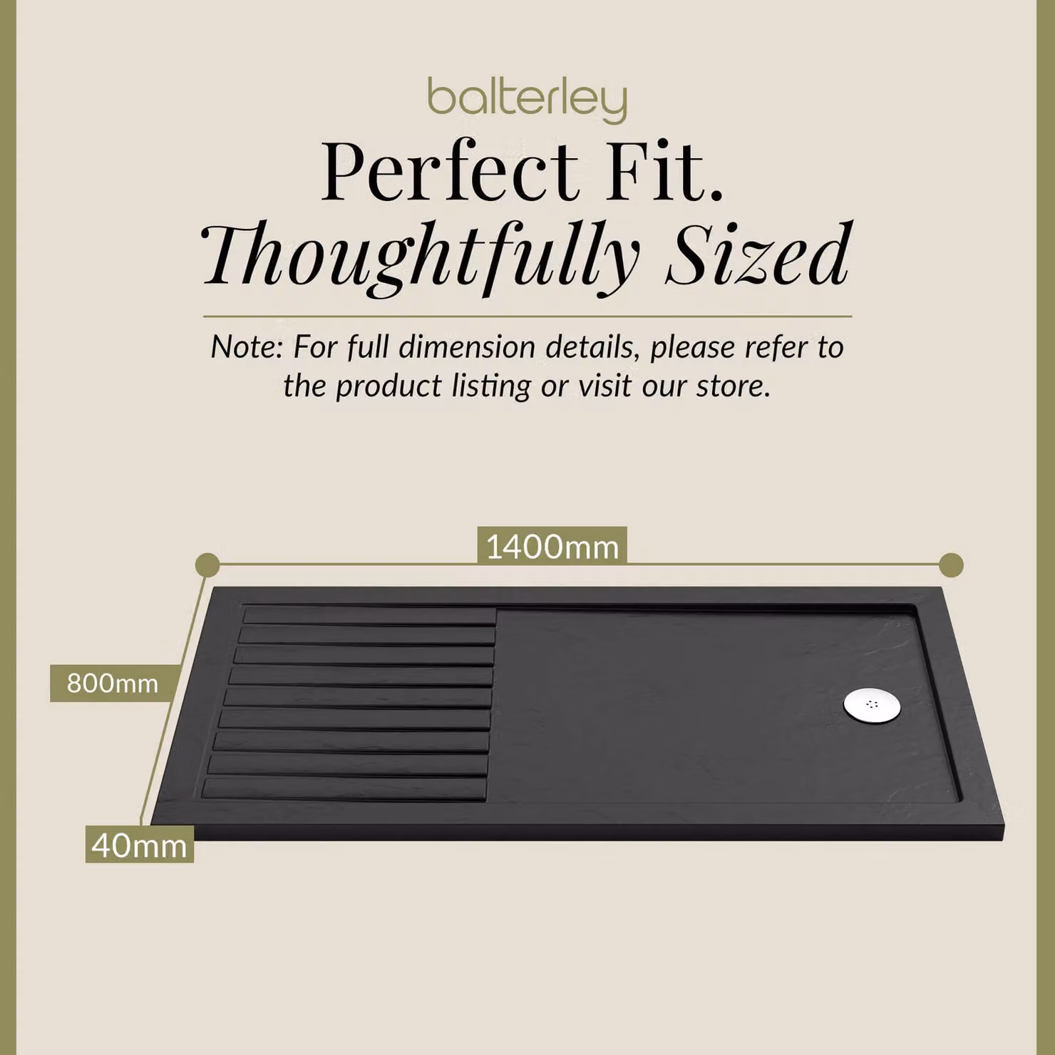 Balterley Premium Rectangular Walk In Shower Tray, Slate Grey, W: 1400 mm, D: 800 mm – 4
