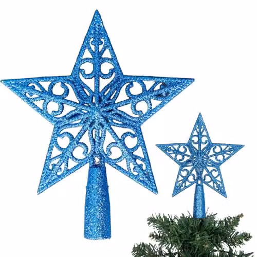 Shatchi Blue Glitter Star Christmas Tree Topper, 14.5 cm – 1