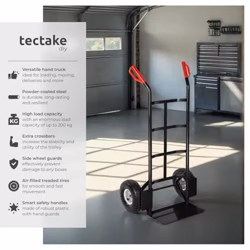 tectake Heavy-Duty Steel Sack Barrow with Pneumatic Tyres in Black – 2