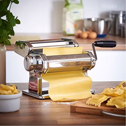 VonShef Professional Stainless Steel Manual Pasta Maker in Silver with Nine Thickness Settings, Pasta Cutter and Spaghetti Measurer – 5