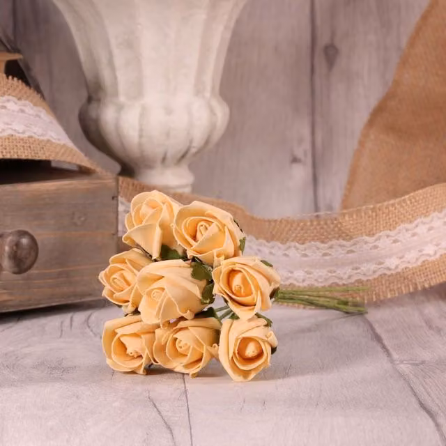 Kingsbury Gifts Bunch of 8 Cream Foam Rose Buds for Weddings