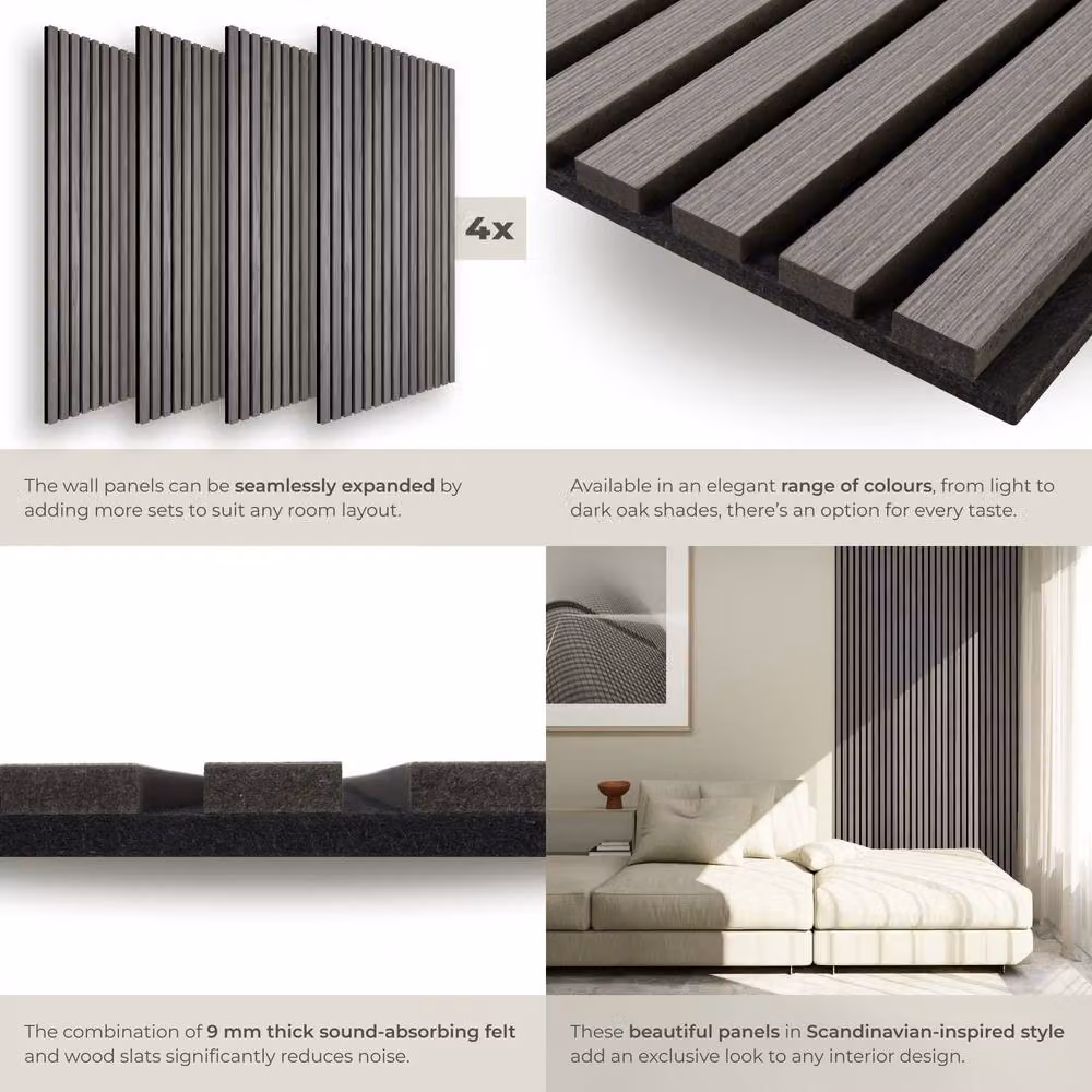 tectake Acoustic Wood Wall Panels in Light Grey Oak Look – 4