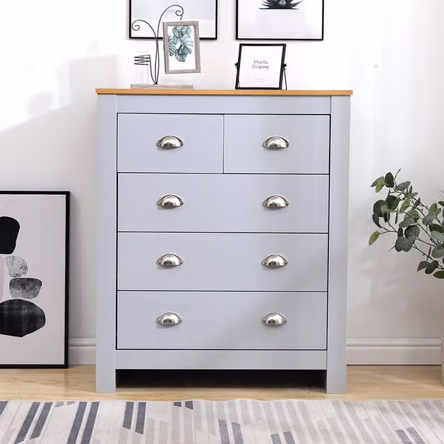 HMD Furniture 5 Drawer Chest of Drawers in Grey