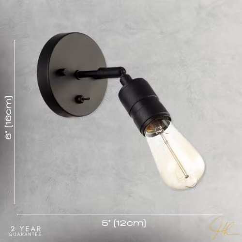 Happy Homewares Industrial Style Black Metal Wall Light with Toggle Switch and Adjustable Head – 3