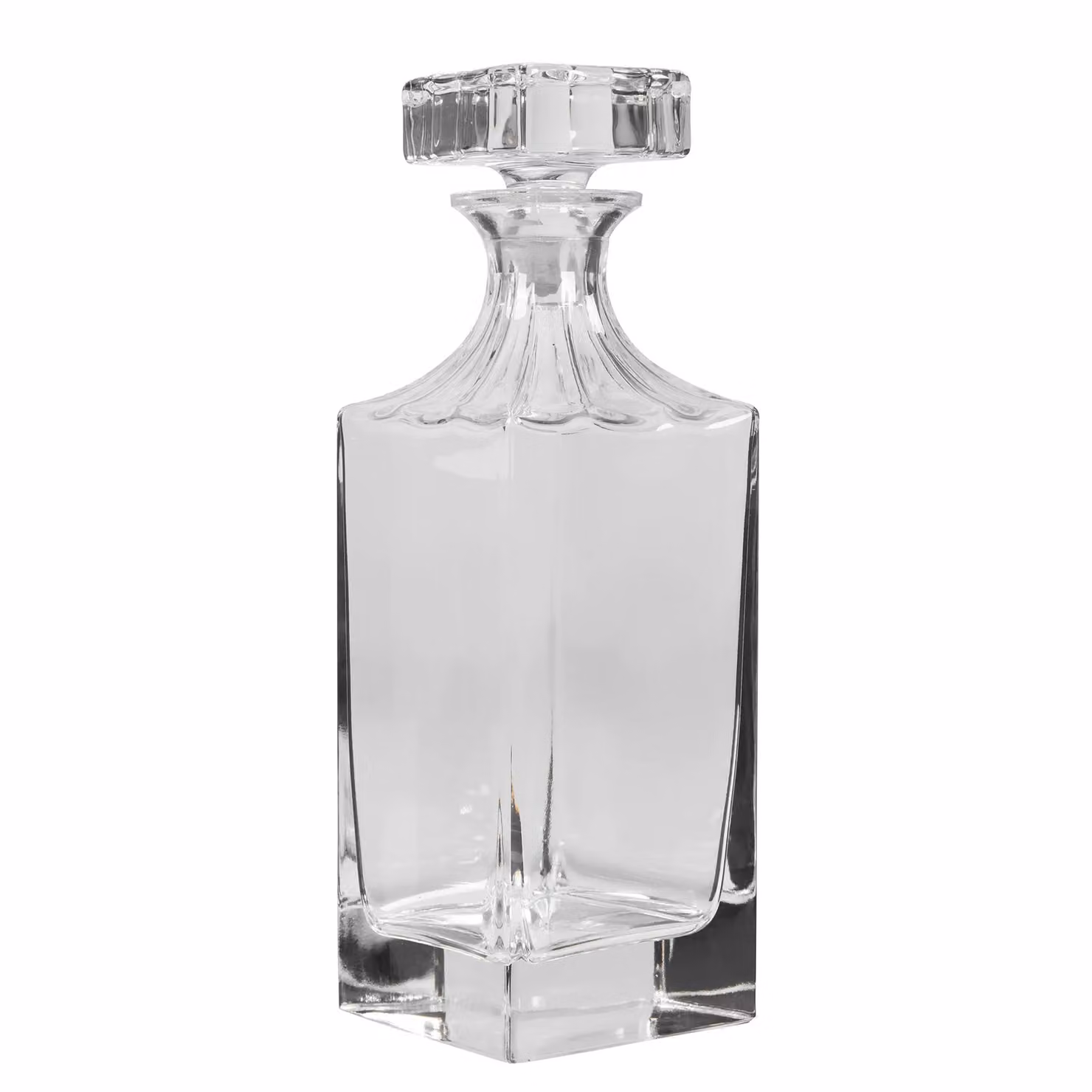 Dibor Traditional Large Square Glass Decanter Carafe with Flat Top Stopper, Transparent, 900ml – 2