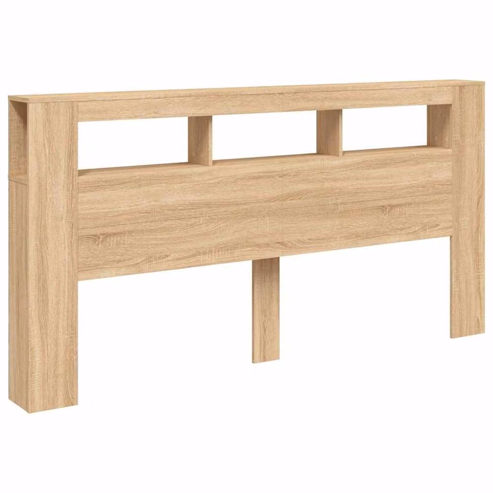 Berkfield Home Sonoma Oak LED Headboard with Integrated Shelf and USB Charging Port, Light Brown, Width: 200 cm – 2