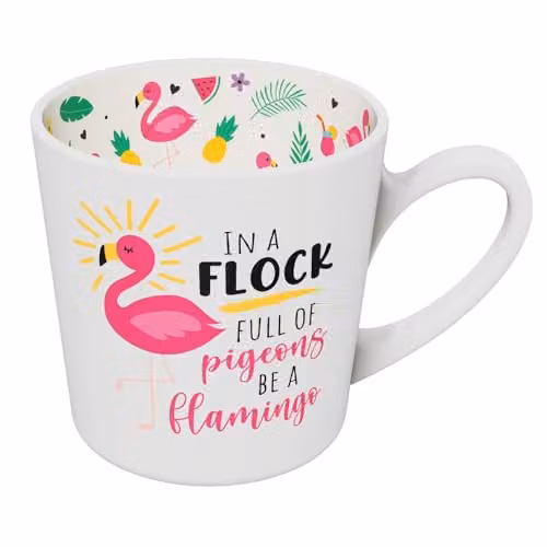Global Journey Gifts Be A Flamingo Novelty Ceramic Mug, White and Multicolour, 400ml – 1